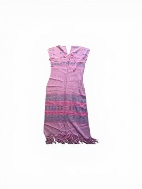 Pink Patterned Maxi Dress with Fringe